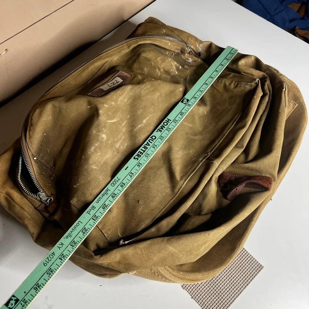 Vintage Military Canvas Garment Bag Khaki Travel Suitcase Leather Distressed